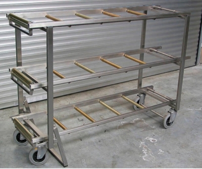 3-shelf shelving unit / stainless steel / mobile / mortuary storage
